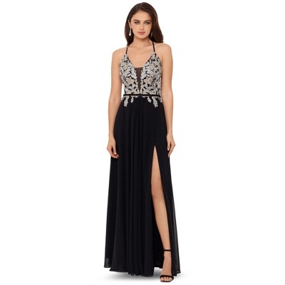 Betsy & Adam Womens Lace Up Gown Dress, Black, 2