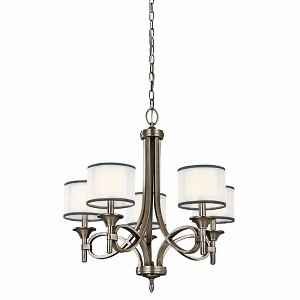 Lacey 26" 5 Light Chandelier with Satin Etched Cased Opal Inner Diffusers and White Translucent Organza Outer Shade in Antique Pewter - 1 of 2
