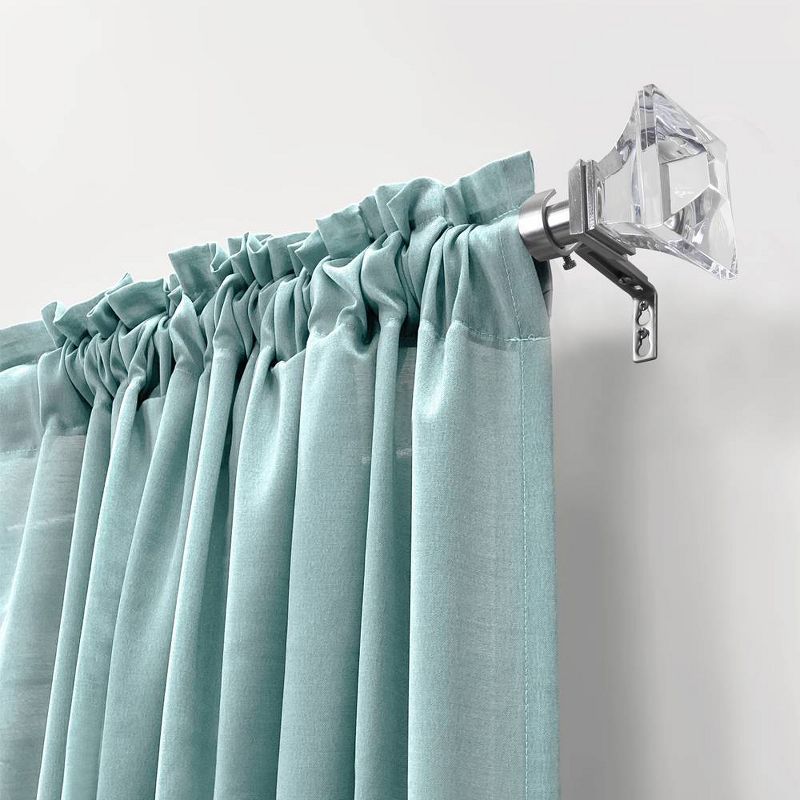 Decorative Drapery Curtain Rod with Acrylic Square Finials Brushed Nickel - Lumi Home Furnishings, 3 of 7