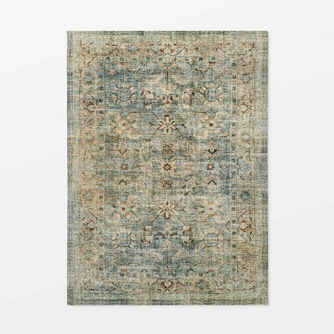 Ledges Digital Floral Print Distressed Persian Rug Green - Threshold™ designed by Studio McGee - image 1 of 4