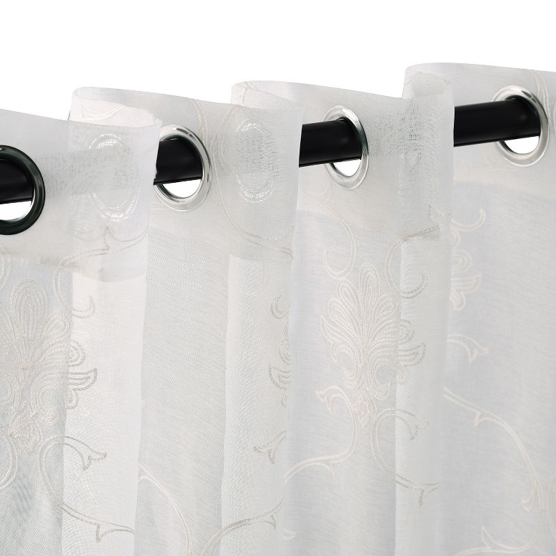 Embroidered Lightweight Sheer Scroll 2-Piece Curtain Panel Set with Stainless Grommet Header - Blue Nile Mills, 2 of 5