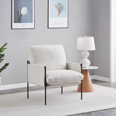 Syemin Accent Chairs Decorative Chair with Removable Cushion and Metal Stand for Living Room, Bedroom, Office, White, 28.54"*32.17"*31.1"