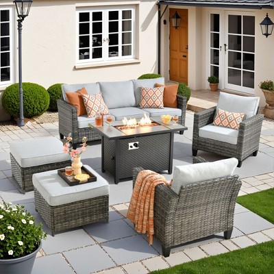 XIZZI Outdoor Sectional Sofa Set, Modular Outdoor Gray Wicker Sofa Set with Optional Solar Table, Ottomans or Fire Pit in 6 Colors, All-Weather Design