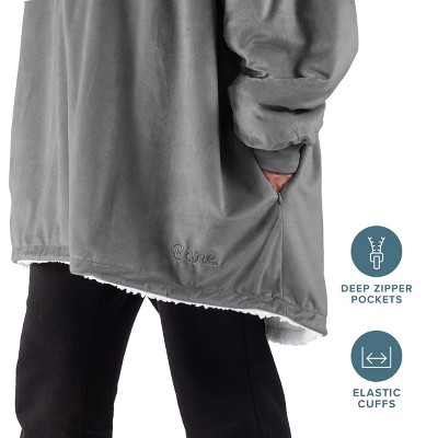 Gray Fleece and Sherpa Hooded Wearable Blanket with Sleeves