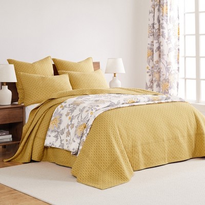 Ochre Twin Cotton Reversible Cross Stitch Bedspread Set