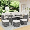 Garvee 7 Piece Outdoor Sectional Sofa with Dining Table,Patio Sectional Sofa Conversation Set All Weather Wicker Rattan Couch Dining Table & Chair - 2 of 4