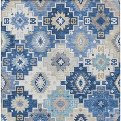 HomeRoots 10' X 14' Blue Beige And Sky Blue Southwestern Washable Indoor Outdoor Area Rug