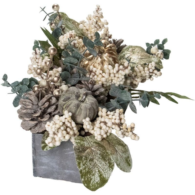 Northlight 10.25" Neutral Colored Pumpkin and Leaves Fall Harvest Floral Arrangement, 4 of 6