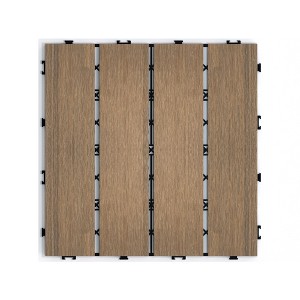 Gulches Patio Floor Tiles, Pack of 11, 11.8" WPC Wood-Plastic Composite Interlocking Decking Tiles, Oak, Indoor/Outdoor Water Resistant - 1 of 4