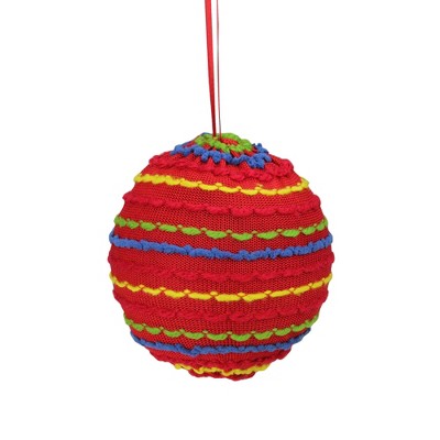 Raz Imports 4.25" Knitted Ball Christmas Ornament - Red/Blue