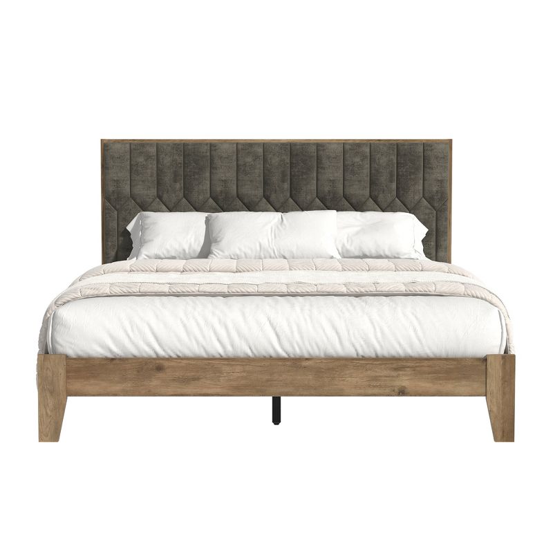 Galano PVTcus with Velvet Brown Wood Frame Upholstered Queen Platform Bed with Headboard, 2 of 15