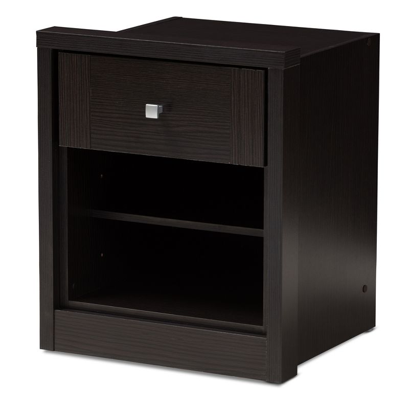 Danette Modern and Contemporary Finished 1 Drawer Nightstand Dark Brown - Baxton Studio, 1 of 11