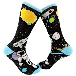 Crazy Dog T-Shirts Give Me Some Space Sock Funny Astronaut Footwear (Black) - Mens (7-12) - 1 of 4
