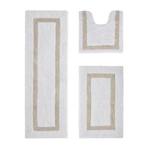 Hotel 3 PC Bath Rug 100% Premium Cotton Tufted Weave Two Tone Reversible Bathroom Rug, Super Soft Absorbent, Machine Washable Bath Mat - 1 of 4