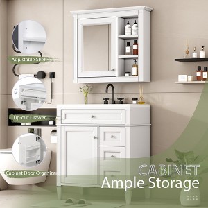 30in Bathroom Vanity With Top Sink, With 2 Drawers, 1 Tip-Out Drawer&1 Storage Cabinet, Modern Freestanding Bathroom Storage Cabinet With Mirror - 1 of 4