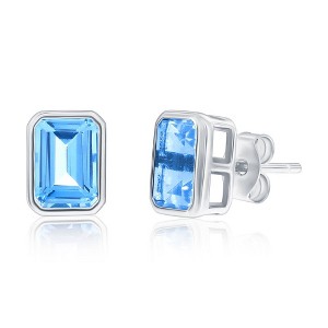 Bella Silver Sterling Silver, Birthstone Rectangle CZ Studs - 1 of 3
