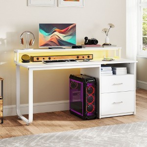 55 Inch Home Office Desk with File Drawer Computer Desk With Power Outlets And USB Outlets For Study Room - 1 of 4