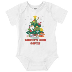 PACMAN Christmas Tree Ghost and Gifts Baby Romper Boys or Girls Brisco Brands - 1 of 4