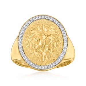 Ross-Simons 0.15 ct. t.w. Diamond Lion Head Signet Ring in 18kt Gold Over Sterling - 1 of 4