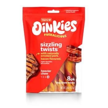 Hartz Oinkies Bacon Wrapped Pork Skin Twist Jerky Chews Dog Treats - 8ct