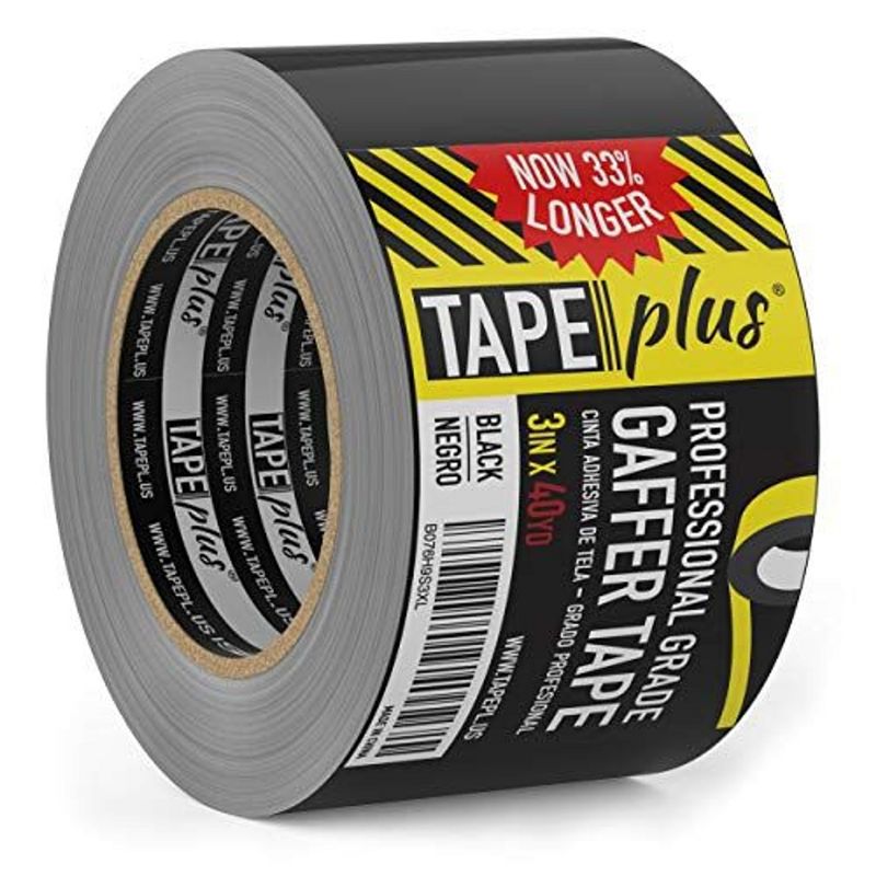Tape Plus Gaffer Tape - 3 Inch x 40 Yards (120 Feet) Black Tape - Used for Gaff Tape, Duct Tape, Electrical Tape & More, 1 of 8