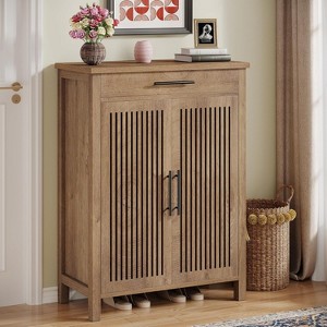 Lantine 5-Tier Shoe Storage Cabinet with Louvered Doors and Drawer, Shoe Rack Organizer with Adjustable Shelves for Entryway, Hallway, Closet, Natural - 1 of 4