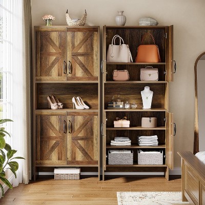 Tribesigns 67.52" Farmhouse Shoe Cabinet, 7-Tier Shoe Storage Cabinet with Doors and Adjustable Shelves, for Entryway, Living Room, Rustic Brown