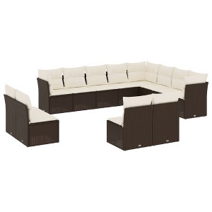 vidaXL 12 Piece Patio Sofa Set with Cushions Brown and Cream Poly Rattan - Without Table - 1 of 4