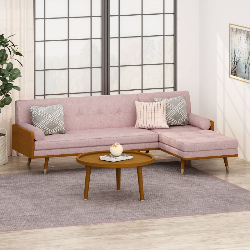 Fluhr Mid Century Modern Chaise Sectional Light Pink - Christopher Knight Home, 3 of 8
