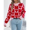 Women Checkered Holiday Oversized Sweater Cute Plaid Print Crewneck Sweatshirt Knit Puff Sleeve Chunky Jumpers Red,M - 2 of 4