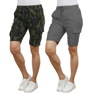 Galaxy By Harvic Women's Loose Fit Super Flex Stretch Cargo Jogger Shorts-2 Pack - 1 of 4