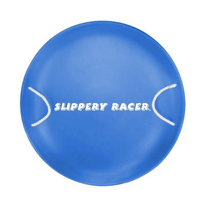 Slippery Racer ProDisc 26 Inch Heavy Duty Aluminum Iron Alloy Metal Kids Winter Saucer Snow Sled with Dual Riveted Soft Grip Rope Handles, Blue