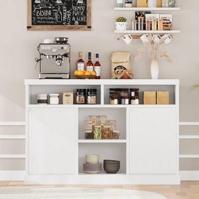 Modern Buffet Cabinet with Storage, Fluted Sideboard Cabinet with 2 Doors, White Accent Coffee Bar Cabinet with Adjustable Shelves for Kitchen Room