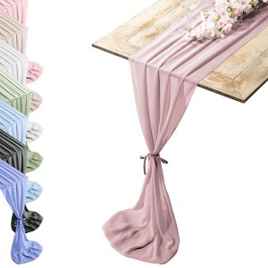 RCZ Décor Silky Touch Chiffon Table Runner With Two Style Ribbon Ties - 10ft.  Table Runner, Wedding Table Runner 29 x 120 Inches - 1 of 4