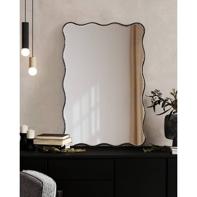 Viona 24"x36" Black Rippled Edge Rectangular Vanity Mirror