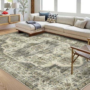 Washable Vintage Medallion Area Rug Non Slip Backing Stain Resistant & Low Pile Carpet for Bedroom Living Room Dining Room Bedroom - 1 of 4