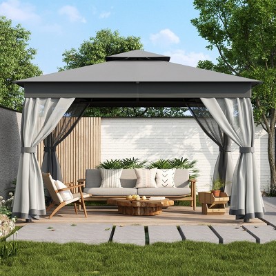 Outdoor Patio Gazebo with Double Roof,Party Gazebo with Mosquito Netting,Lounge Canopy Tent for Backyard Garden-Cuddlewood