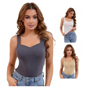 INSPIRE CHIC 3 Packs Women's Wide Strap Sweetheart Neck Undershirt Base Layer Tank Tops with Built in Bra - 1 of 4
