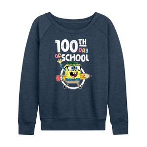 Women's - SpongeBob SquarePants - 100th Day Of School Lightweight French Terry Wide Neck Long Sleeve Shirt - 1 of 4