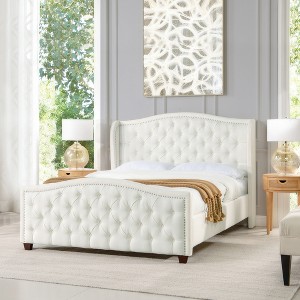 Queen Size Platform Bed with Upholstered Headboard for Bedroom - 1 of 4