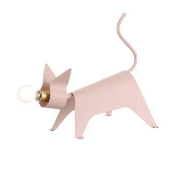 11.75" Penelope Modern Industrial Iron Feline Kids' Lamp (Includes LED Light Bulb) Pink - JONATHAN Y