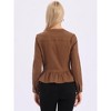 INSPIRE CHIC Women's Peplum Collarless Round Neck Button Down Cropped Ruffle Hem Denim Jackets - 4 of 4