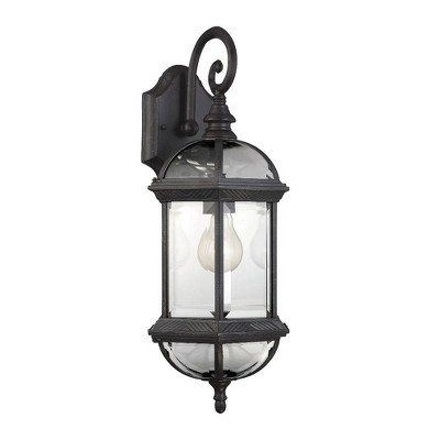 Textured Black and Clear Glass Outdoor Wall Lantern