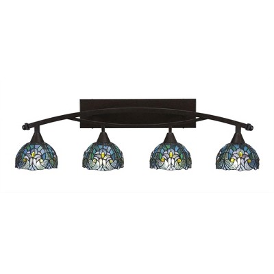 Toltec Lighting Bow 4 - Light Vanity in  Bronze with 7" Turquoise Cypress Art Glass Shade