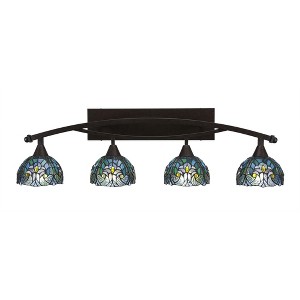 Toltec Lighting Bow 4 - Light Vanity in  Bronze with 7" Turquoise Cypress Art Glass Shade - 1 of 1