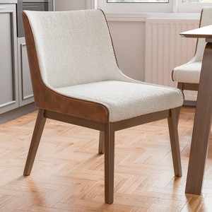 HOMES: Inside + Out Set of 2 Forest Wisp Mid-Century Boucle Dining Chairs with Leatherette Accents Walnut - 1 of 4