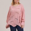 Plus Size Sweater for Women - Pointelle Knit Round Neck Pullover with Long Sleeve and Off Shoulder, Loose Fit Oversized Tops for Winter - 4 of 4