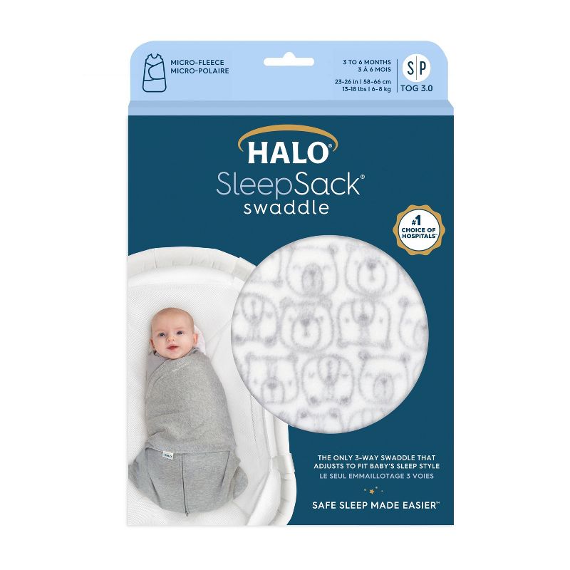 HALO Innovations Microfleece Sleepsack Swaddle Wrap - Bear Faces - S, 4 of 5