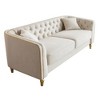 87.01" Wide Velvet Chesterfield Sofa, Modern Tufted Design with Gold Accents, 750lb Weight Capacity and Removable Cushions - 3 of 4