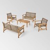 Hampton 5pc Wood & Wicker Loveseat Chat Set: Christopher Knight Home Outdoor Ensemble - 2 of 3